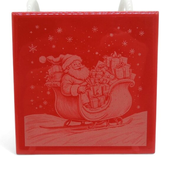 CHRISTMAS Tile Ceramic Engraved Santa Sleigh And Fireplace Scenes Set of 4 - Picture 5 of 9